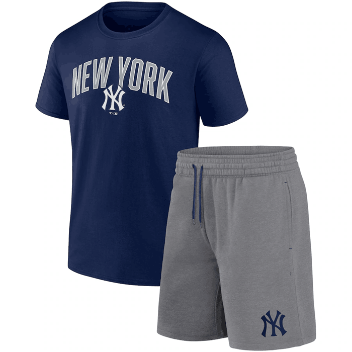 Men's New York Yankees Navy/Heather Gray Arch T-Shirt & Shorts Combo Set Men's New York Yankees Navy/Heather Gray Arch T-Shirt & Shorts Combo Set